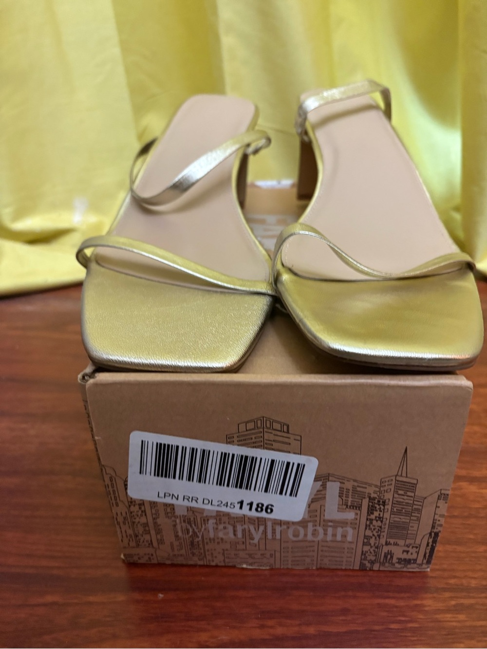 Farylrobin Metallic Gold Square-Toe Strappy Sandals
